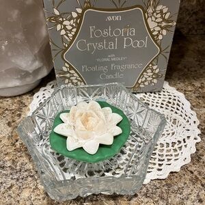 Vintage Avon Fostoria Crystal Pool Dish and Floating Fragrance Candle